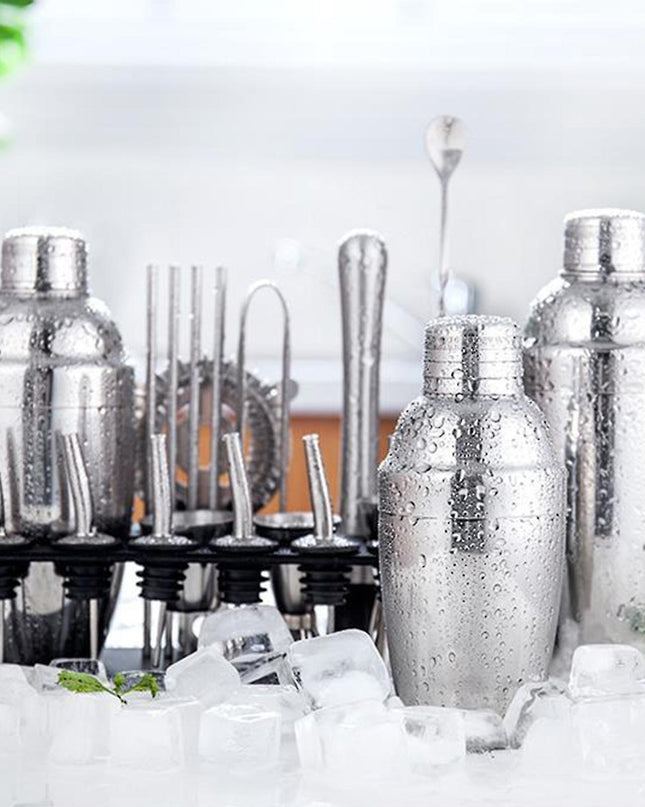 Zestaw shakerów do koktajli ze stali nierdzewnej – 23 elementy ze stojakiem bambusowym i kartami z przepisami dla domowych barmanów 0