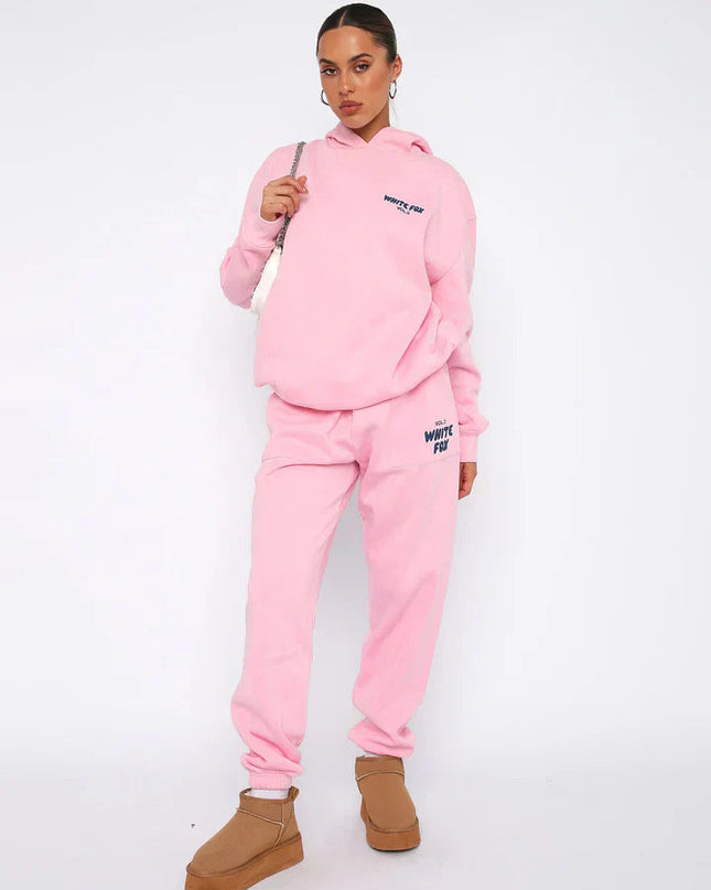 Zestaw wypoczynkowy dla kobiet – Różowa bluza z kapturem i joggery z bawełny 1