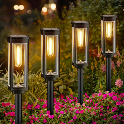 Zewnętrzne lampy podłogowe LED zasilane energią słoneczną w szklanej obudowie – odporne na warunki atmosferyczne oświetlenie ścieżek 0
