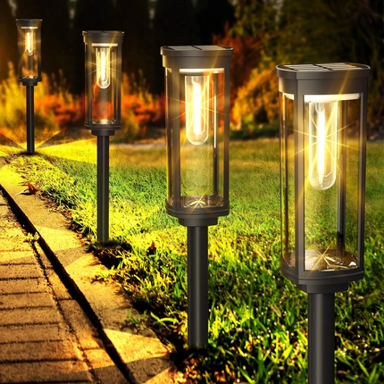 Zewnętrzne lampy podłogowe LED zasilane energią słoneczną w szklanej obudowie – odporne na warunki atmosferyczne oświetlenie ścieżek 1