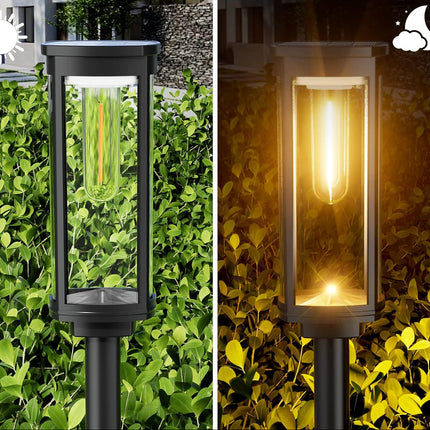Zewnętrzne lampy podłogowe LED zasilane energią słoneczną w szklanej obudowie – odporne na warunki atmosferyczne oświetlenie ścieżek 6