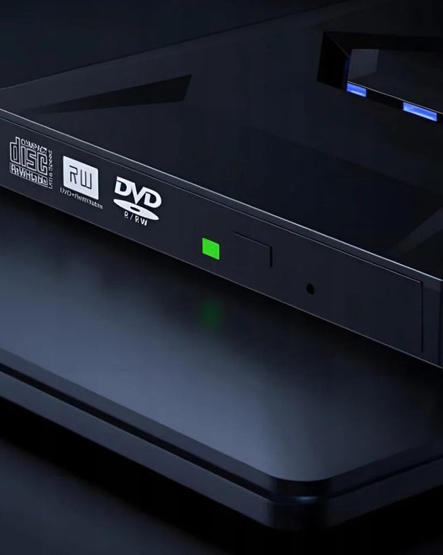 Zewnętrzny napęd DVD do laptopa z szybkim transferem danych i podwójnym portem USB-A/typu C – kompaktowa, czarna obudowa 1