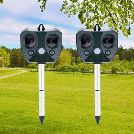 Zewnętrzny ultradźwiękowy odstraszacz szkodników z czujnikiem ruchu PIR – zasilany energią słoneczną i przez USB, konstrukcja odporna na warunki atmosferyczne 3