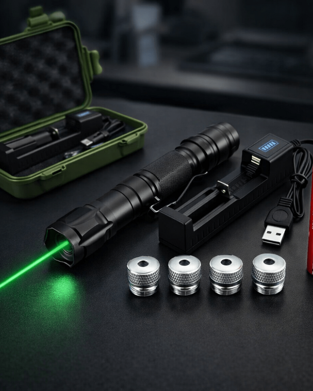 Zielony wskaźnik laserowy ładowany przez USB o dużym zasięgu i trwałej aluminiowej obudowie 0