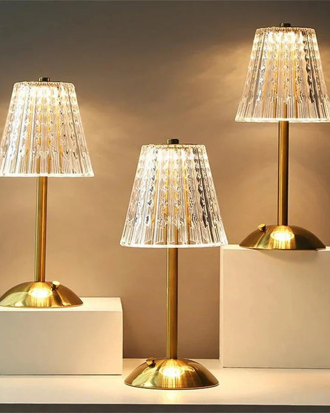 Złota Kryształowa Lampa Stołowa Bezprzewodowa z Dotykowym Sterowaniem i Ściemnianiem – Nowoczesna Lampka Nocna do Salonów 1