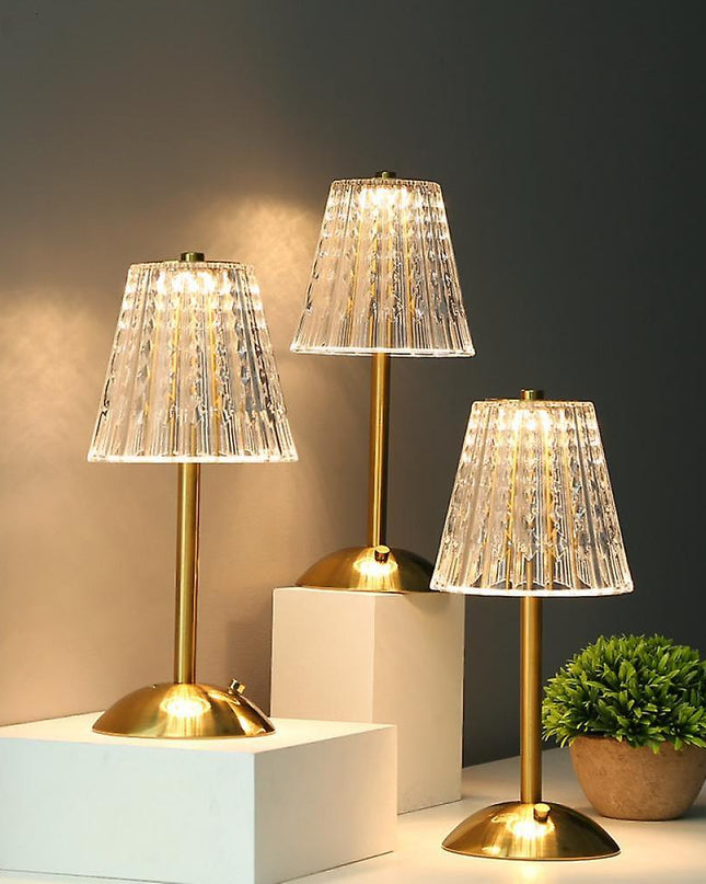 Złota Kryształowa Lampa Stołowa Bezprzewodowa z Dotykowym Sterowaniem i Ściemnianiem – Nowoczesna Lampka Nocna do Salonów 3