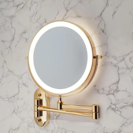 Złote Lustro Powiększające LED 20 cm z Ładowaniem USB – Obrotowe, 3 Kolory Światła do Makijażu 1