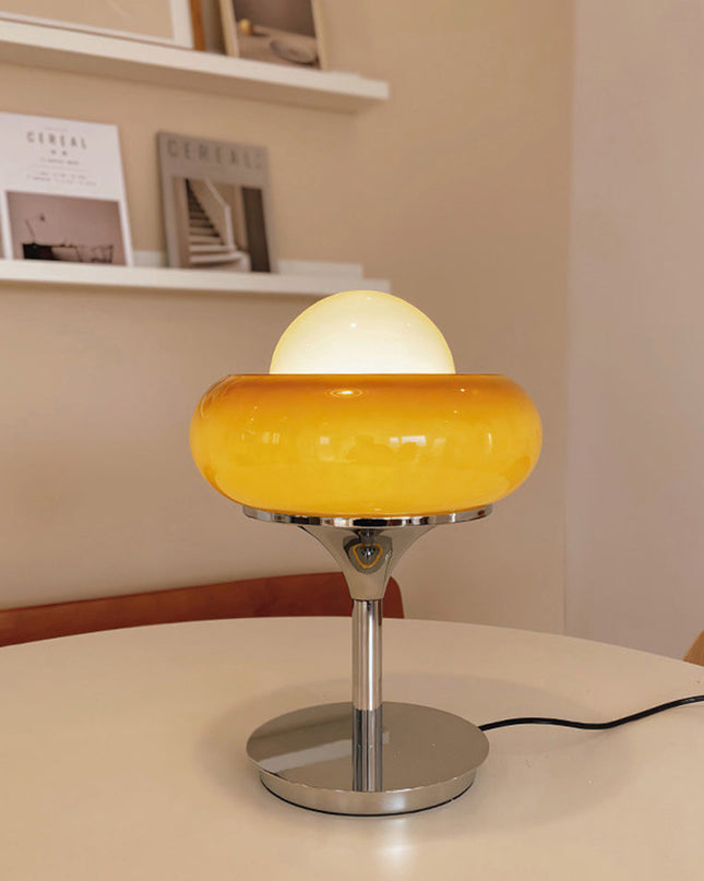 Żółta Szklana Lampa Stołowa Bauhaus z Minimalistyczną Podstawą – Lampy Stołowe do Salonów i Wnętrz 0