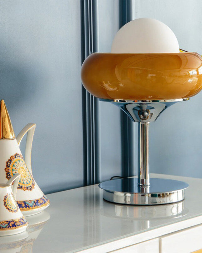 Żółta Szklana Lampa Stołowa Bauhaus z Minimalistyczną Podstawą – Lampy Stołowe do Salonów i Wnętrz 3