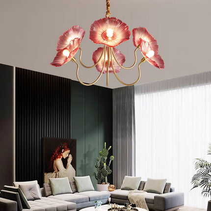 Żyrandol Murano w Kształcie Kwiatów – Szklany Żyrandol do Salonu i Sypialni, Vintage, 3 lub 6 Głowic 6