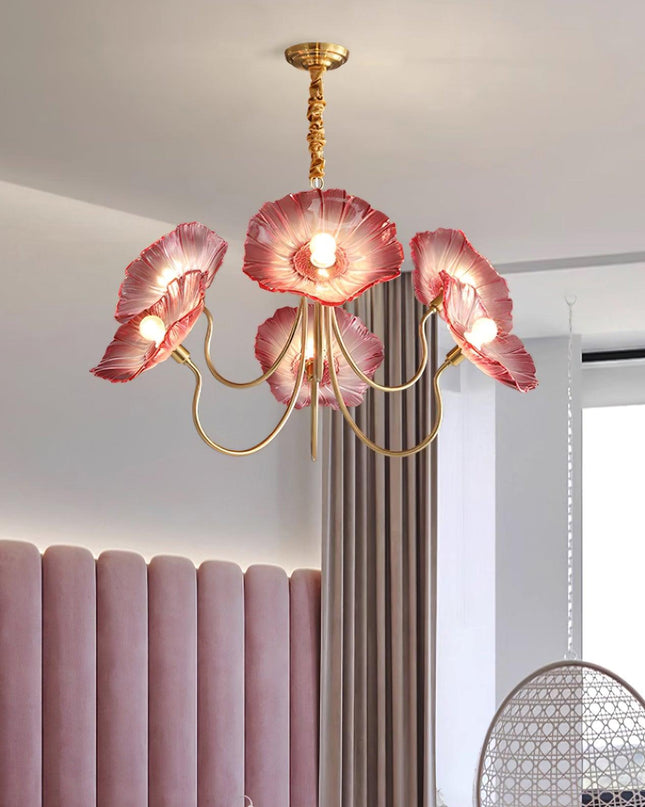 Żyrandol Murano w Kształcie Kwiatów – Szklany Żyrandol do Salonu i Sypialni, Vintage, 3 lub 6 Głowic 7