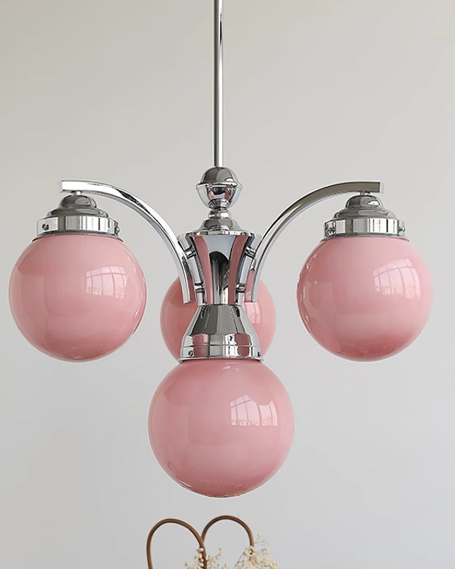 Żyrandol Retro Salamanca do Salonów i Sypialni – Okrągły Szklany Żyrandol w Różu i Bieli, 4 lub 6 Świateł, Elegancki Design 0