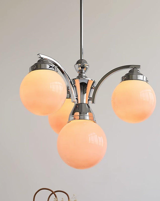 Żyrandol Retro Salamanca do Salonów i Sypialni – Okrągły Szklany Żyrandol w Różu i Bieli, 4 lub 6 Świateł, Elegancki Design 2