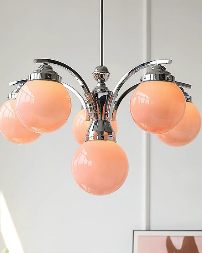 Żyrandol Retro Salamanca do Salonów i Sypialni – Okrągły Szklany Żyrandol w Różu i Bieli, 4 lub 6 Świateł, Elegancki Design 5