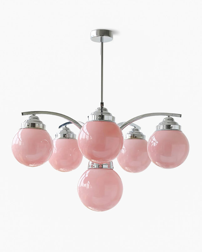 Żyrandol Retro Salamanca do Salonów i Sypialni – Okrągły Szklany Żyrandol w Różu i Bieli, 4 lub 6 Świateł, Elegancki Design 6