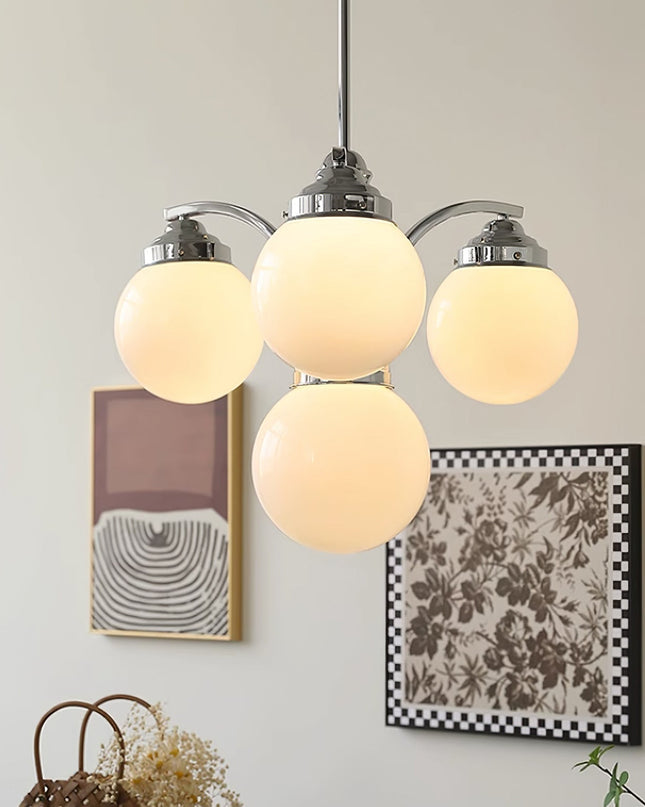 Żyrandol Retro Salamanca do Salonów i Sypialni – Okrągły Szklany Żyrandol w Różu i Bieli, 4 lub 6 Świateł, Elegancki Design 7