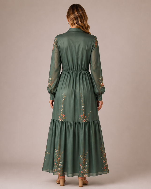 Long floral dress with long sleeves and gathered waist – romantic boho style in lightweight fabric