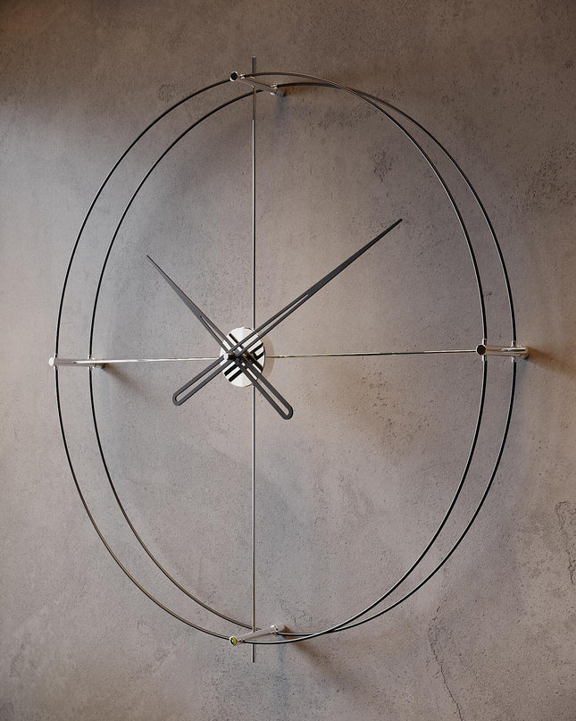 Nowoczesny Duży Zegar Ścienny z Brązowymi Wskazówkami – Minimalistyczny Zegar na Ścianę do Salonu 60x78 cm
