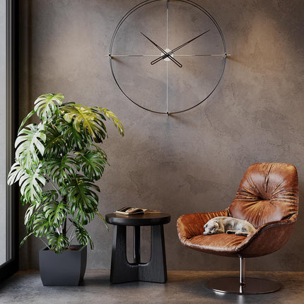 Nowoczesny Duży Zegar Ścienny z Brązowymi Wskazówkami – Minimalistyczny Zegar na Ścianę do Salonu 60x78 cm