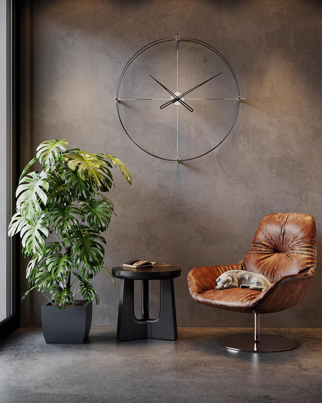 Nowoczesny Duży Zegar Ścienny z Brązowymi Wskazówkami – Minimalistyczny Zegar na Ścianę do Salonu 60x78 cm