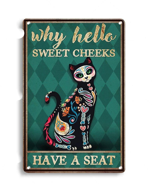 Artystyczny Metalowy Plakat z Kotem 30x20 cm – Stylowa Dekoracja Wnętrz, Humorystyczny Motyw do Salonu i Biura