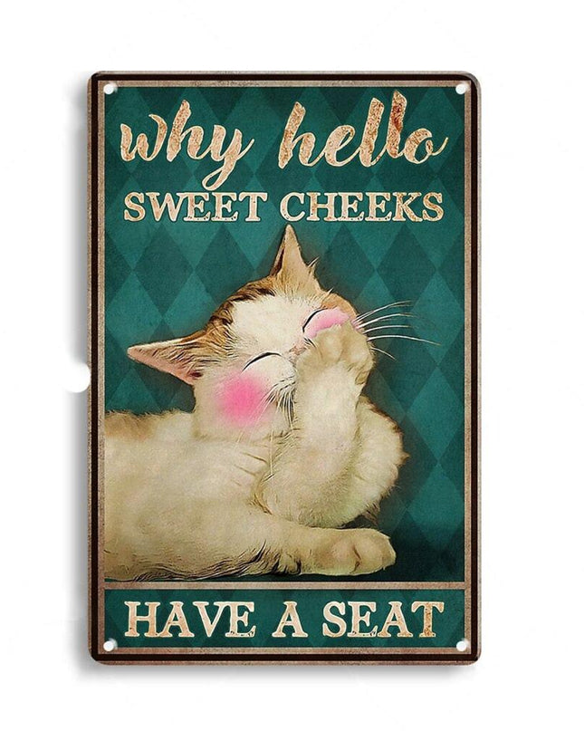 Artystyczny Metalowy Plakat z Kotem 30x20 cm – Stylowa Dekoracja Wnętrz, Humorystyczny Motyw do Salonu i Biura