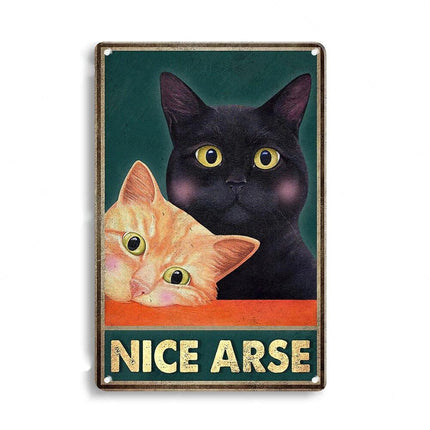 Artystyczny Metalowy Plakat z Kotem 30x20 cm – Stylowa Dekoracja Wnętrz, Humorystyczny Motyw do Salonu i Biura