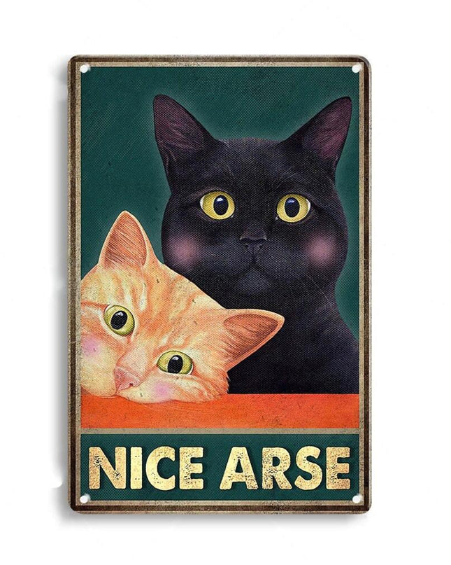 Artystyczny Metalowy Plakat z Kotem 30x20 cm – Stylowa Dekoracja Wnętrz, Humorystyczny Motyw do Salonu i Biura